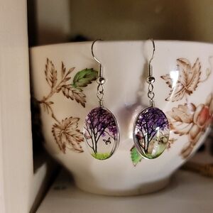 New Raindrop Nature Scene Glass Earrings